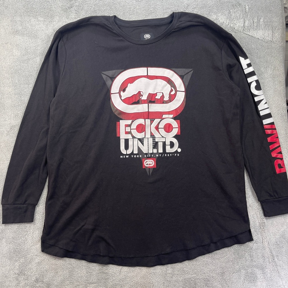 Ecko Unltd Thermal Shirt Men 5XL Black Graphic Waffle Knit  Long Sleeve